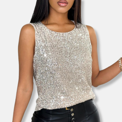 Isla Sequined Regular Fit Sequin Vest | Crewneck Sleeveless Vest