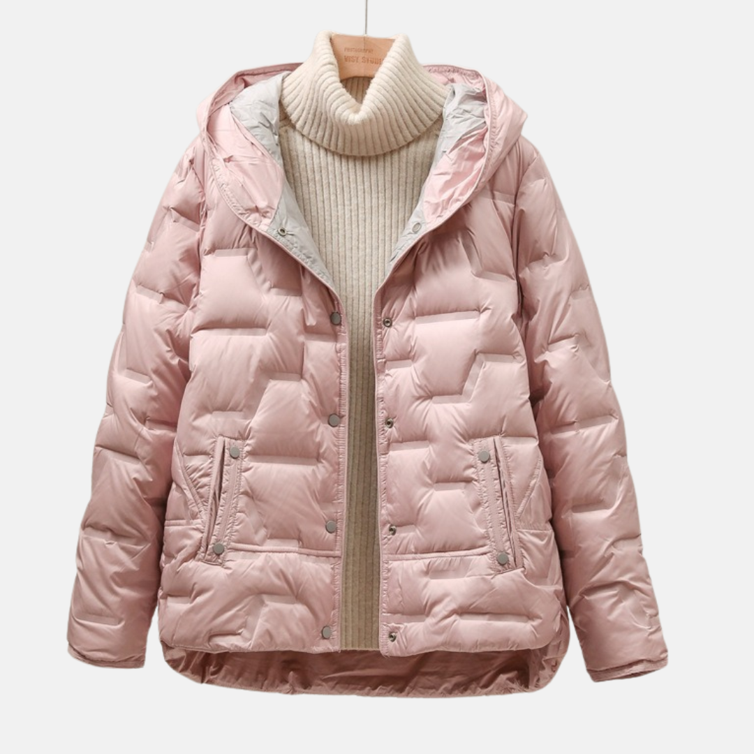 Women’s Jacket - Quilted Puff - Attached Hood - Snap Button Closure
