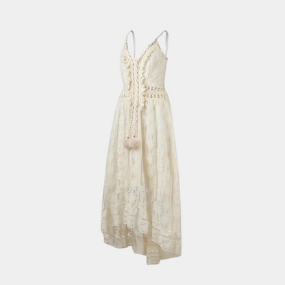 Women's Midi Dress – Relaxed Fit – Lace Details – Spaghetti Straps – Boho Look