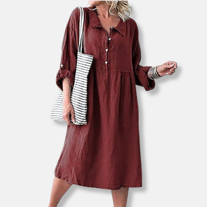 Women's Dress - Loose Fit - Knee Length - Light and Breathable with Button Closure