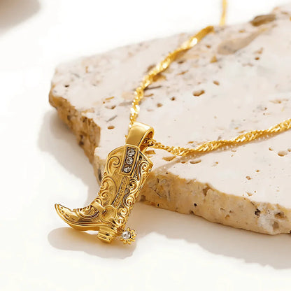 Olivia Boot Shaped Pendant Necklace | Rhinestone Spur Pendant Necklace