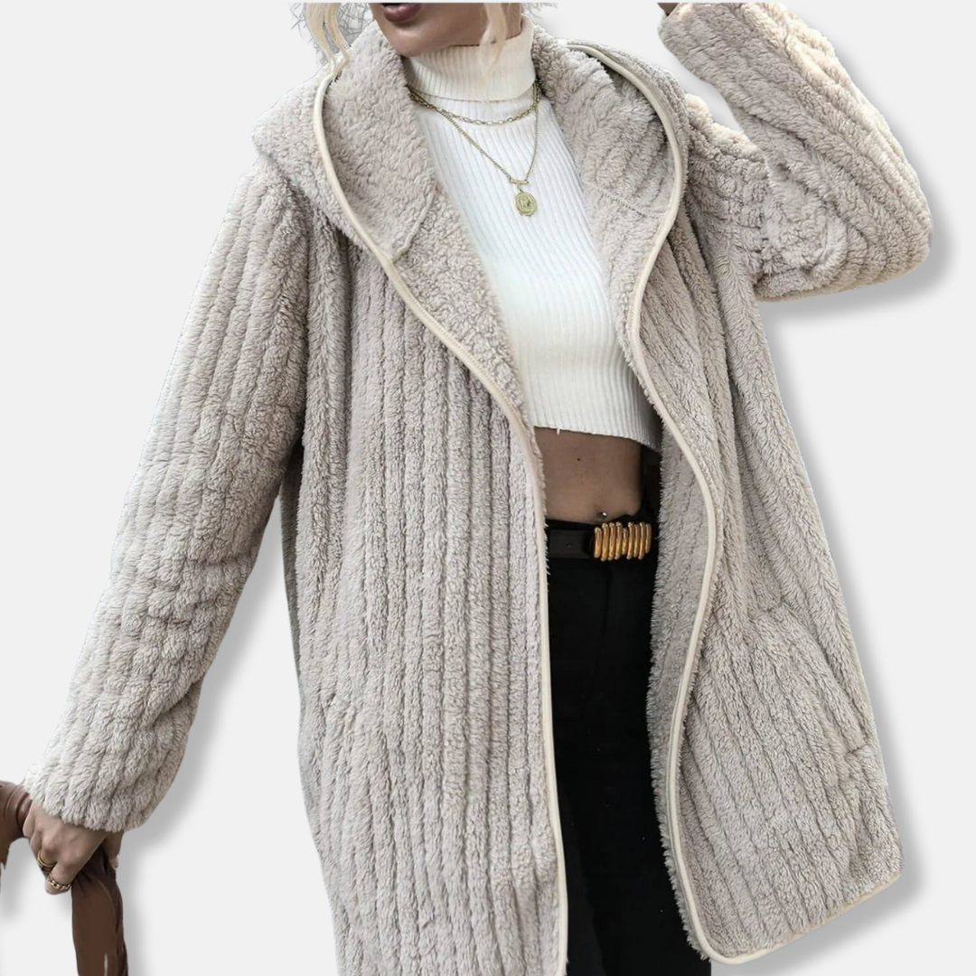 Isla Fleece Oversized Cardigan | Hooded Ribbed Texture Cardigan