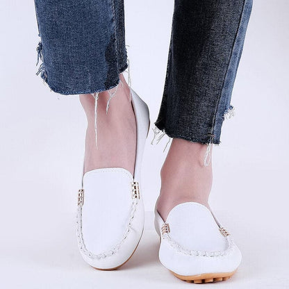 Dame Loafers - Denim Stoff - Slip-on - Flade Komfortable Sko med Metallisk Detalje