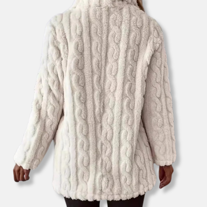 Isabella Oversized Cardigan Jacket | Fuzzy Lapel Mid-Thigh Jacket