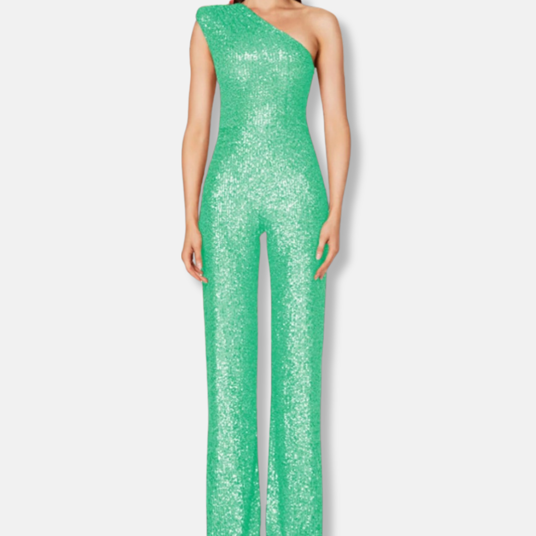 Stella Sequined One-Shoulder Wide Leg Jumpsuit | Sleeveless Jumpsuit