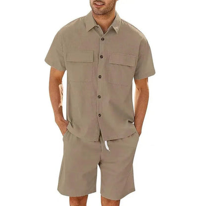 Men's Set with Shirt and Shorts – Relaxed Fit – Short Sleeves – Breathable Lightweight Fabric – Adjustable Drawstring