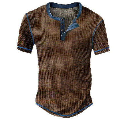 Men's Henley T-shirt – Waffle Knit – Regular Fit – Button Closure – Short Sleeve