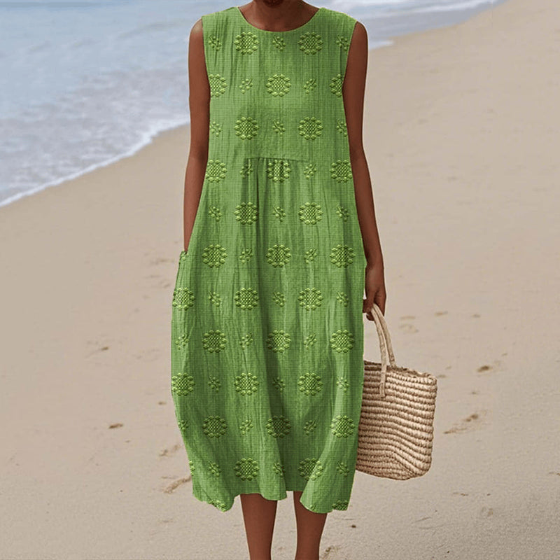 Dress for Women – Sleeveless Midi – Loose Fit – Natural Fibers – Floral Print