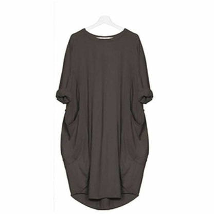 Women's Midi Dress – Relaxed Fit – Round Neck – Lightweight and Breathable – With Side Pockets