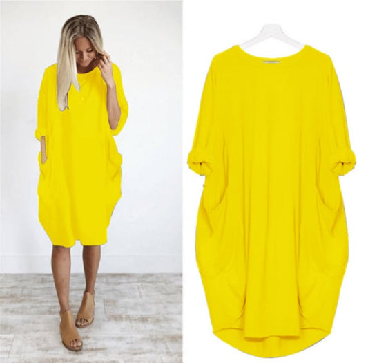 Women's Midi Dress – Relaxed Fit – Round Neck – Lightweight and Breathable – With Side Pockets