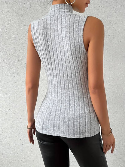 Dame Ribstrikket Ærmeløs Turtleneck Top – Figursyet og Stilfuld
