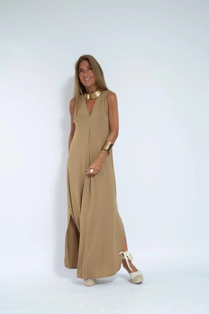 Women's Maxi Dress - Sleeveless V-neck - Light and Flowy Fit - Elegant Long Style