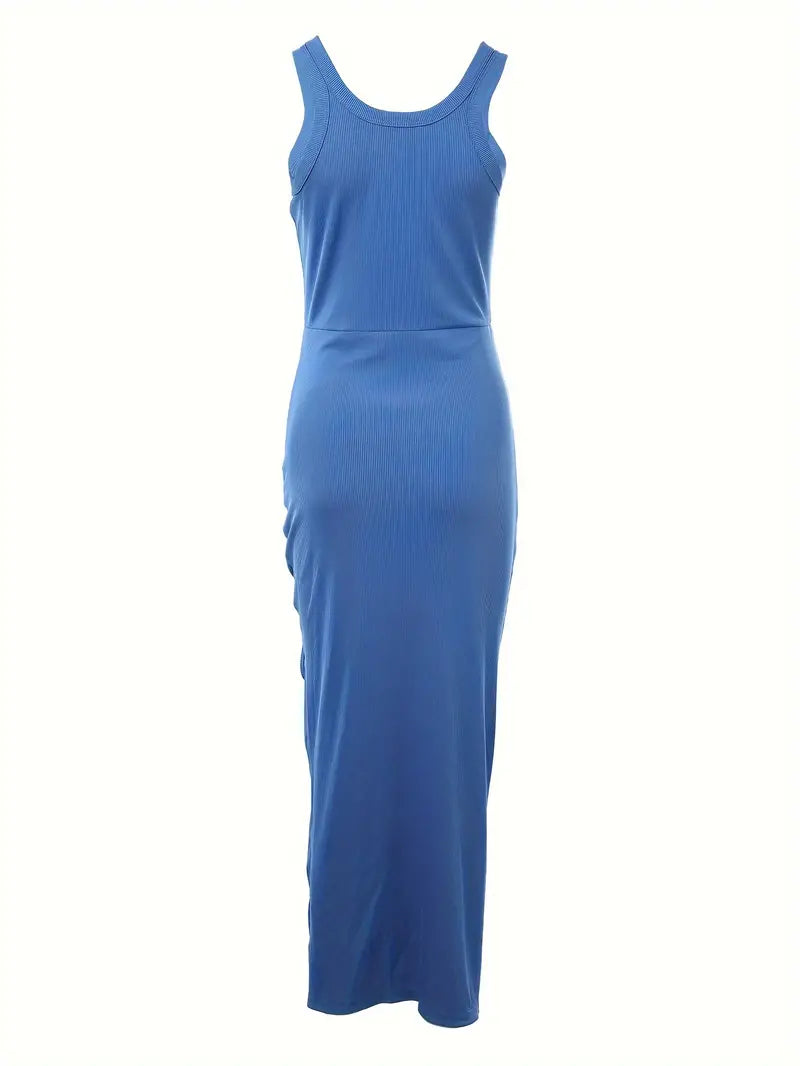 Dame Kjole - Ærmeløs Bodycon - Slids & Rynkedetaljer - Elegant & Let