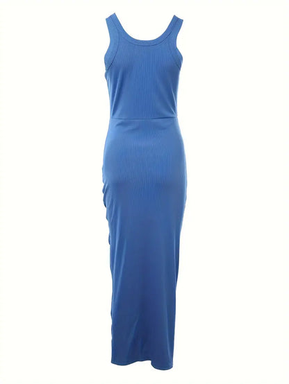 Dame Kjole - Ærmeløs Bodycon - Slids & Rynkedetaljer - Elegant & Let