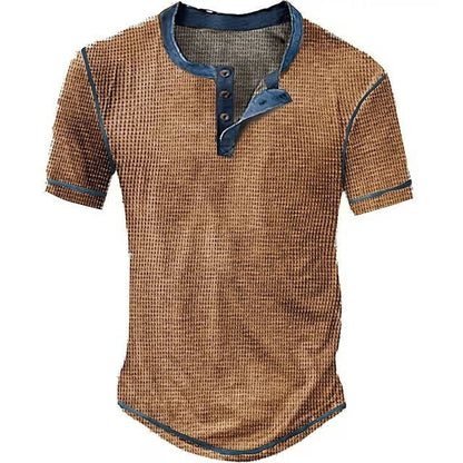 Men's Henley T-shirt – Waffle Knit – Regular Fit – Button Closure – Short Sleeve