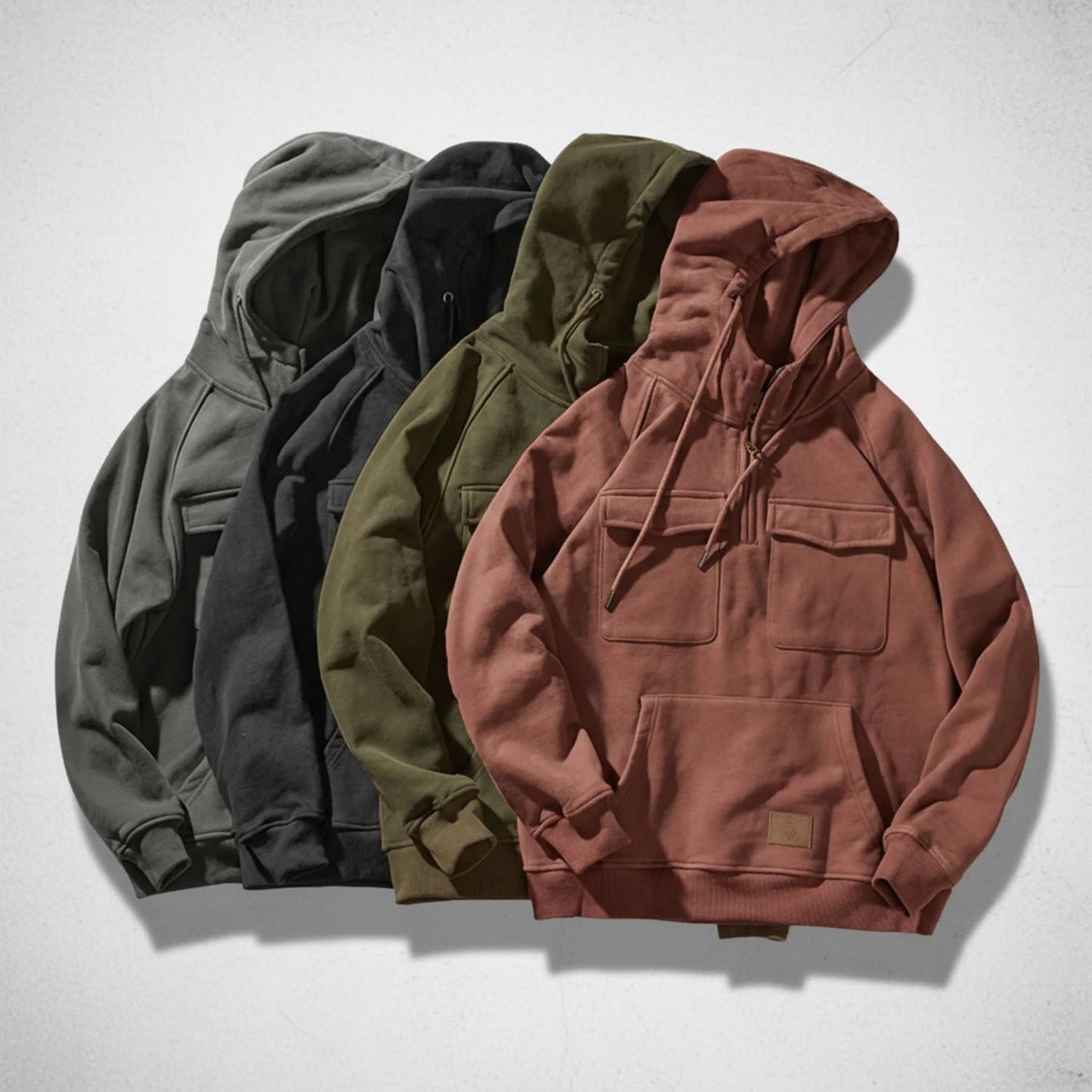 Adam Relaxed Fit Quarter-Zip Hoodie | Flap Pockets Kangaroo Pocket Hoodie