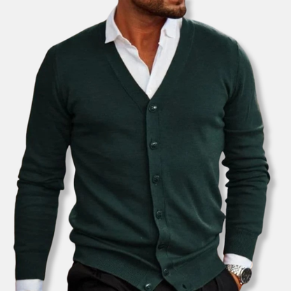 Joshua Wool V-Neck Cardigan | Button Front Ribbed Cardigan