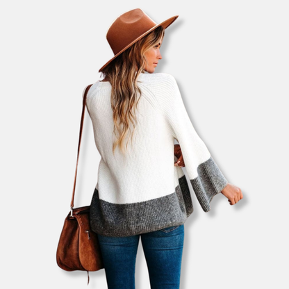 Isla Relaxed Fit Pullover Sweater | Color Block Crewneck Sweater