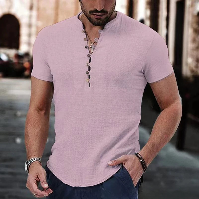 Men's Shirt with Short Sleeves – Slim Fit – Breathable Texture – Button Closure Casual Look