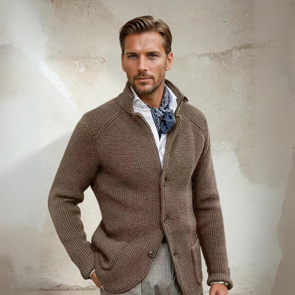 Men's Cardigan – Tailored Fit – Soft Knit – High Collar – Button Closure