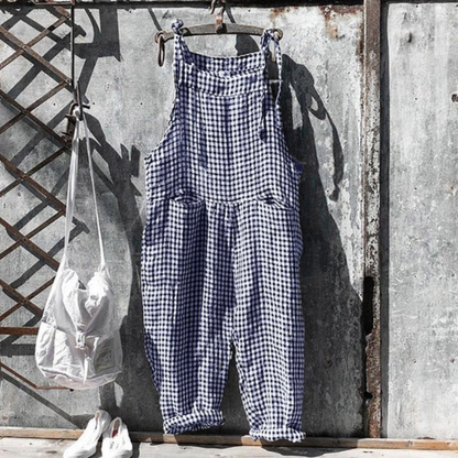 Women's Jumpsuit – Relaxed Fit – Sleeveless – Wide Leg – Gingham – Light and Breathable