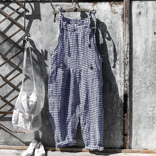 Women's Jumpsuit – Relaxed Fit – Sleeveless – Wide Leg – Gingham – Light and Breathable