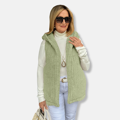 Francesca Fleece Hooded Vest | Ribbed Relaxed Fit Vest