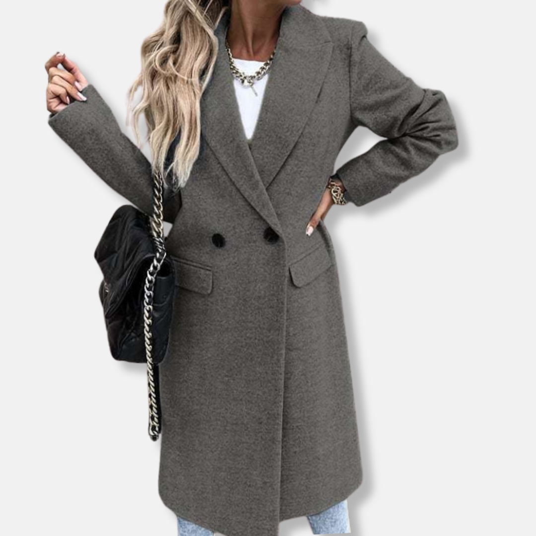 Women's Long Coat – Tailored Fit – Wool – Button Closure – Classic Lapel