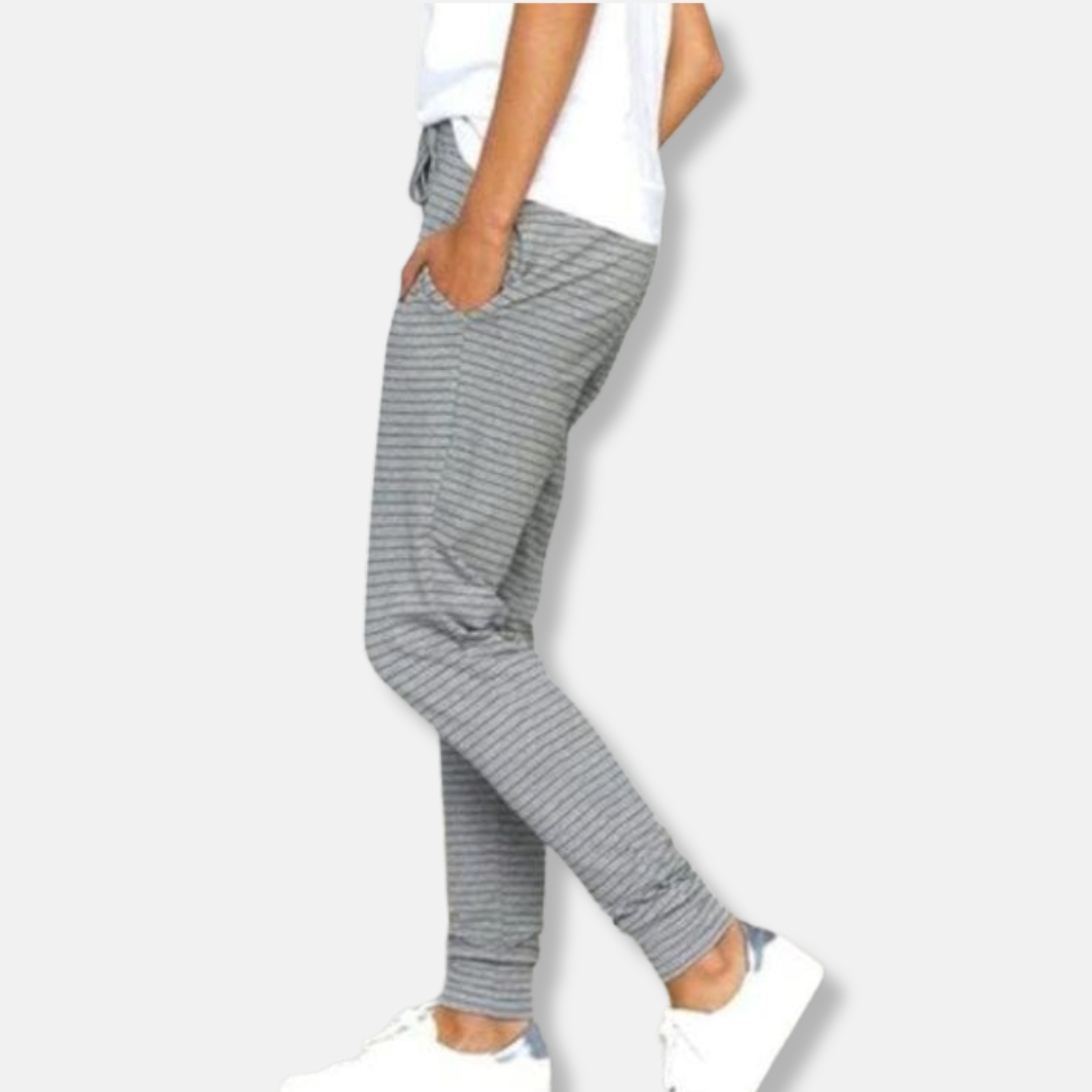 Women's Jogging Pants - Soft Cotton Blend - Tapered Fit - Adjustable Waist - Side Pockets