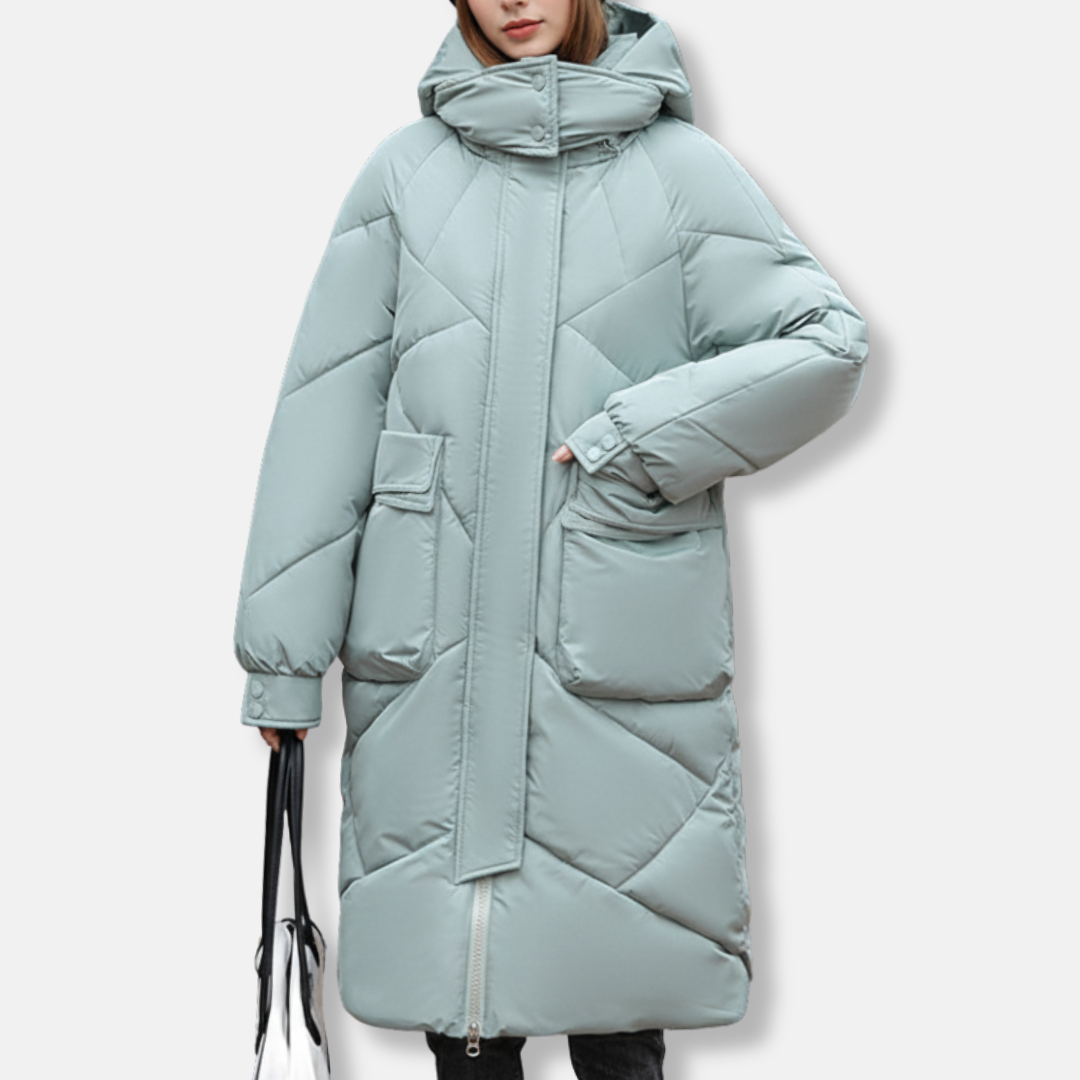 Women’s Coat - Quilted - Oversized Fit - Maxi Length - High Collar Hood
