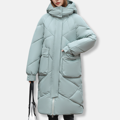 Women’s Coat - Quilted - Oversized Fit - Maxi Length - High Collar Hood