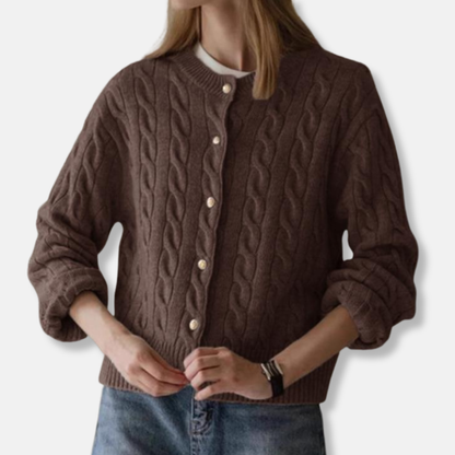 Women's Cardigan – Relaxed Fit – Cable Knit – Button Closure – Ribbed Edges