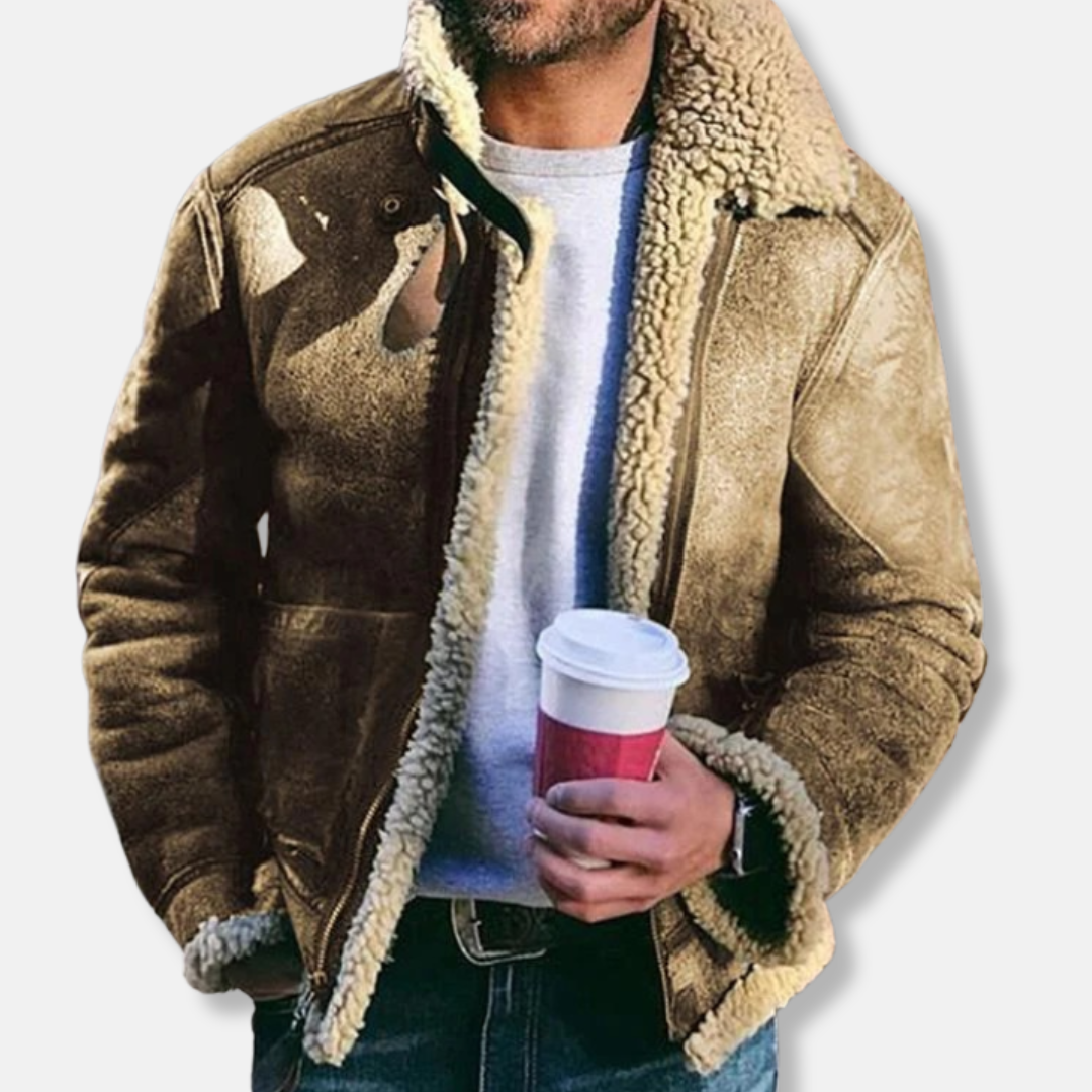 Theodore Suede Aviator Jacket | Shearling Lined Collared Jacket