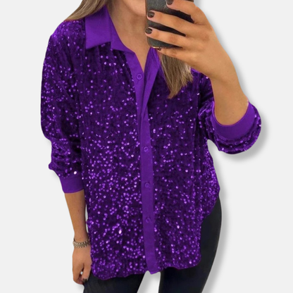 Women's Shirt – Relaxed Fit – Sequin Texture – Long-Sleeved Party Look