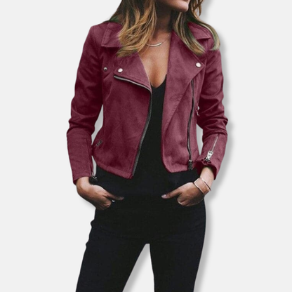 Isla Slim Fit Biker Jacket | Cropped Notched Collar Jacket