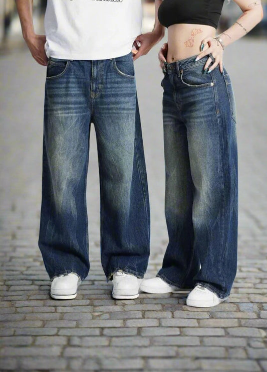 Unisex denimjeans med brede ben, Gademodens must-have