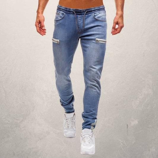 Herre Jogger Jeans - Slim Fit - Elastisk Talje - Lynlåslommer - Cuffed Ankler