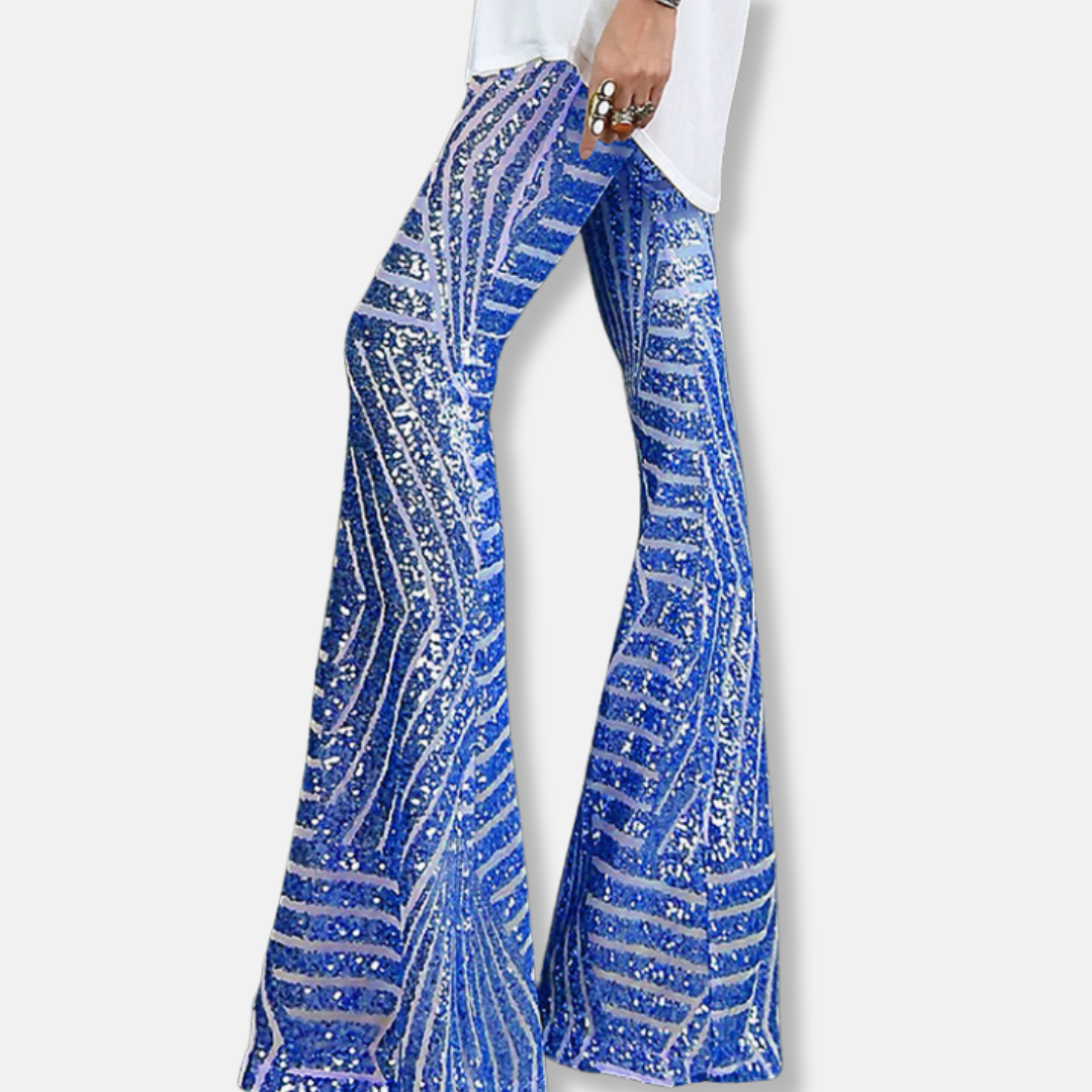 Women's Pants – High Waist – Sequin Pattern – Wide Leg – Elegant Full Length