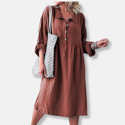 Women's Dress - Loose Fit - Knee Length - Light and Breathable with Button Closure