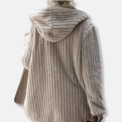 Isla Fleece Oversized Cardigan | Hooded Ribbed Texture Cardigan
