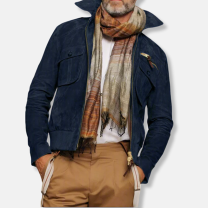 James Tailored Jacket | Collared Hip-Length Leather Trim Jacket