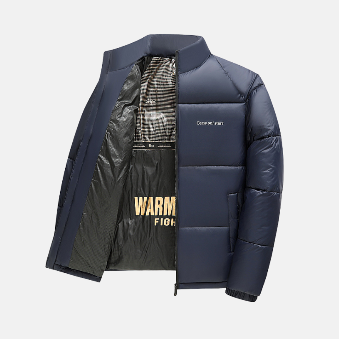 Men’s Puffer Coat - Insulated Quilted Panels - Loose Fit - Stand Collar - Full Zipper Closure