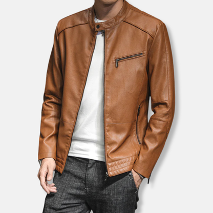 Men's Biker Jacket – Slim Fit – Glossy Look – Stand Collar – Zipper Pockets