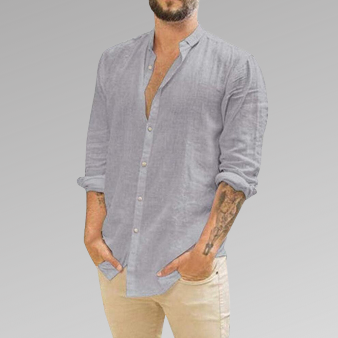 Men's Shirt - Light and Breathable - Linen Cotton - Mandarin Collar - Relaxed Fit
