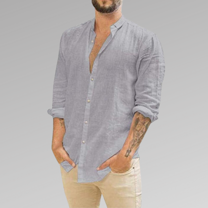 Men's Shirt - Light and Breathable - Linen Cotton - Mandarin Collar - Relaxed Fit