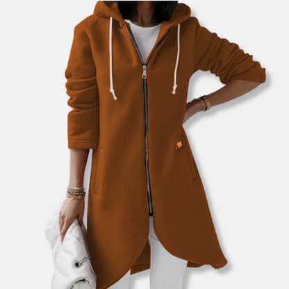 Women's Sweatshirt Jacket – Relaxed Fit – Drawstring Hood – Zipper – Mid-Length