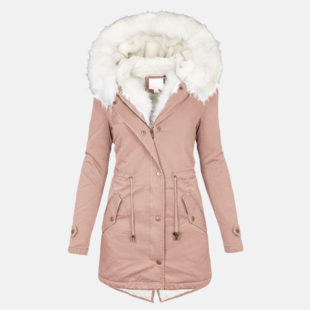 Women's Parka Jacket - Long Model - Water-Repellent - Faux Fur Hood - Adjustable Waist