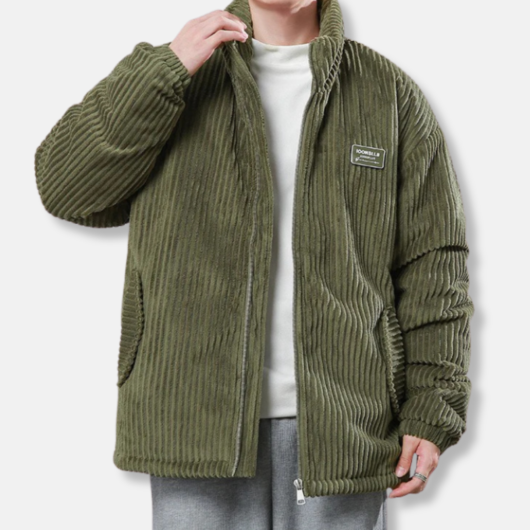 Oscar Ribbed Relaxed Fit Puffer Jacket | Stand Collar Hip-Length Jacket