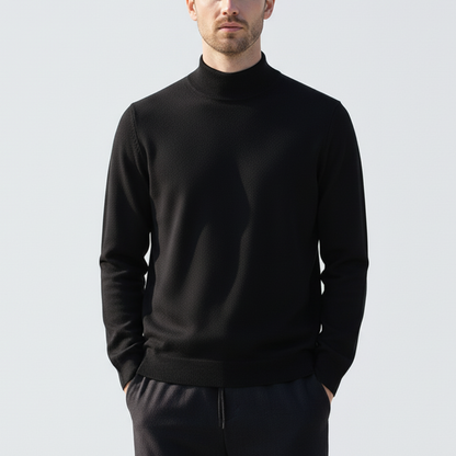 Men's Sweater - Slim Fit - Mock Neck - Light Knit with Ribbed Edges