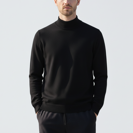 Men's Sweater - Slim Fit - Mock Neck - Light Knit with Ribbed Edges